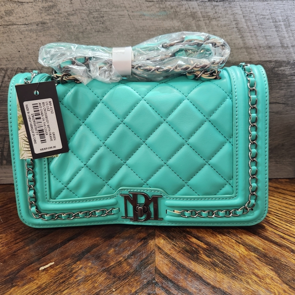 NWT Badgley Mischka Quilted Chain Shoulder Bag – Aqua/Turquoise